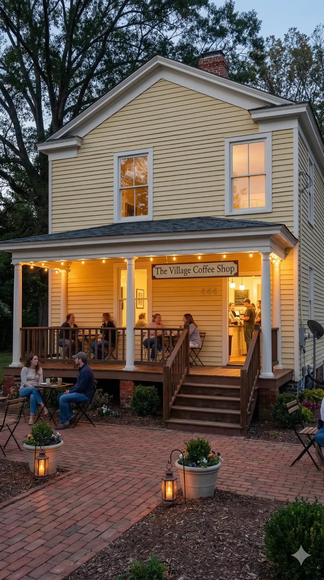 Conceptual illustration of a future neighborhood coffee shop within Ravenscroft Village
